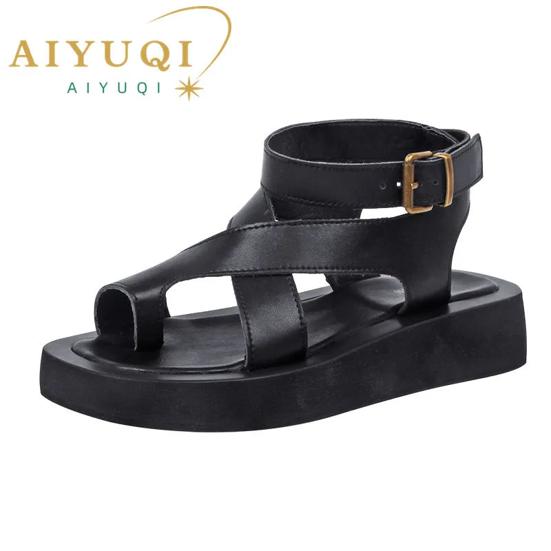 Sandales Femme Cuir Véritable Bout Clip Plateforme Boucle | Rose, Blanc, Marron, Noir – CLEVI Paris