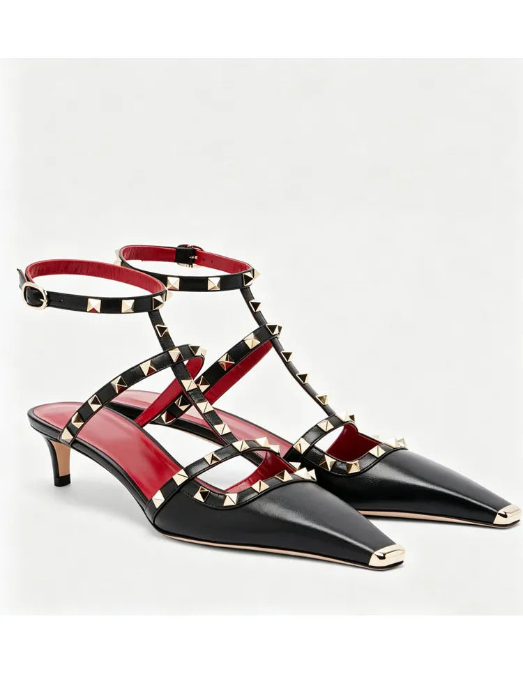 Sandales femme à talon fin et rivets – CLEVI Paris