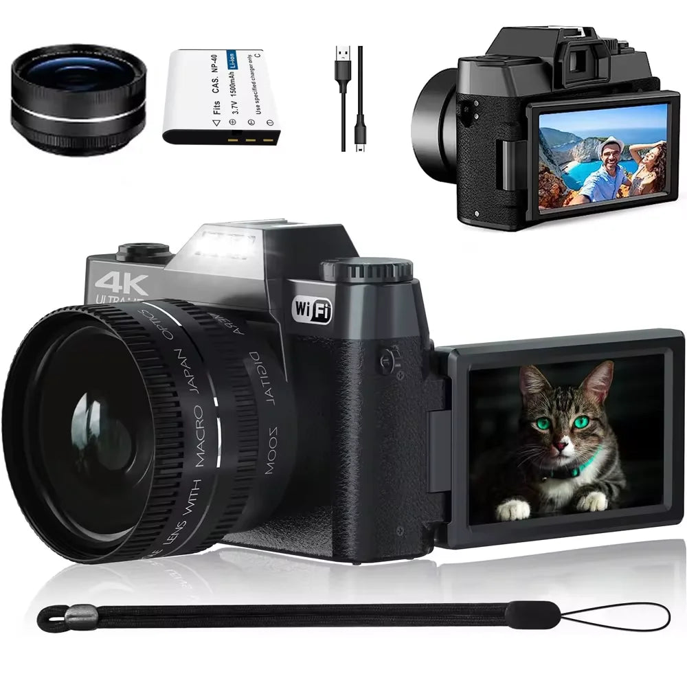 Appareil Photo KOMERY R10 4K 75MP – Autofocus, Double Fill-in LED, Écran 3" 180°, Zoom 16x, WiFi, Webcam, Vlogging – CLEVI Paris