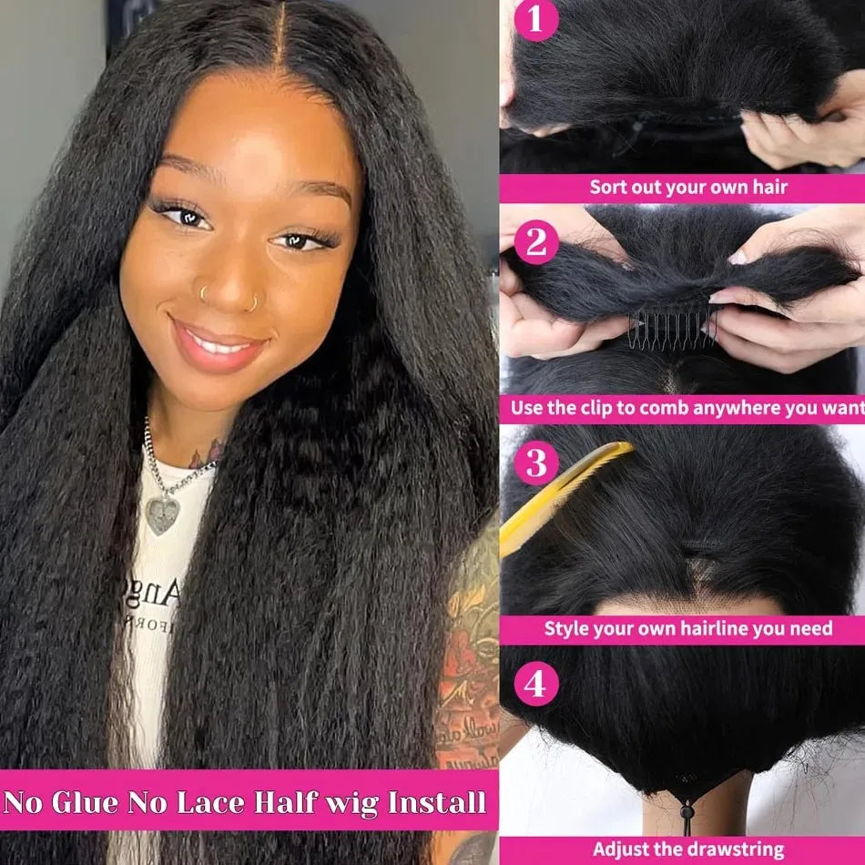 Half Wig Kinky Straight Cheveux Humains — CLEVI Paris