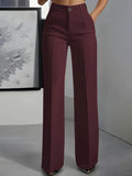 Pantalon Tailleur Femme Taille Haute Drapé Coupe Droite – Style Bureau | Bordeaux, Noir, Blanc | S-XXXL