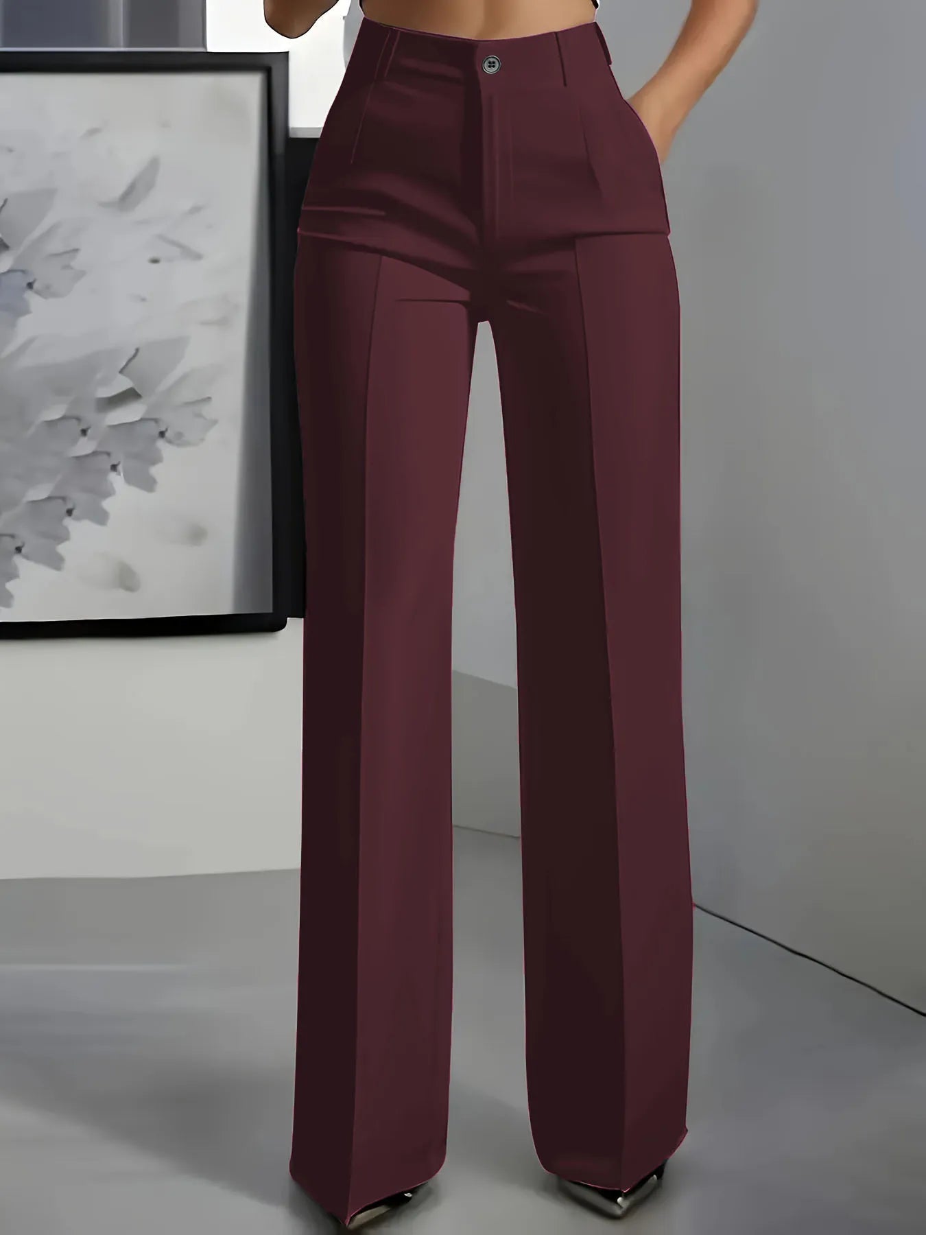 Pantalon Tailleur Femme Taille Haute Drapé Coupe Droite – Style Bureau | Bordeaux, Noir, Blanc | S-XXXL