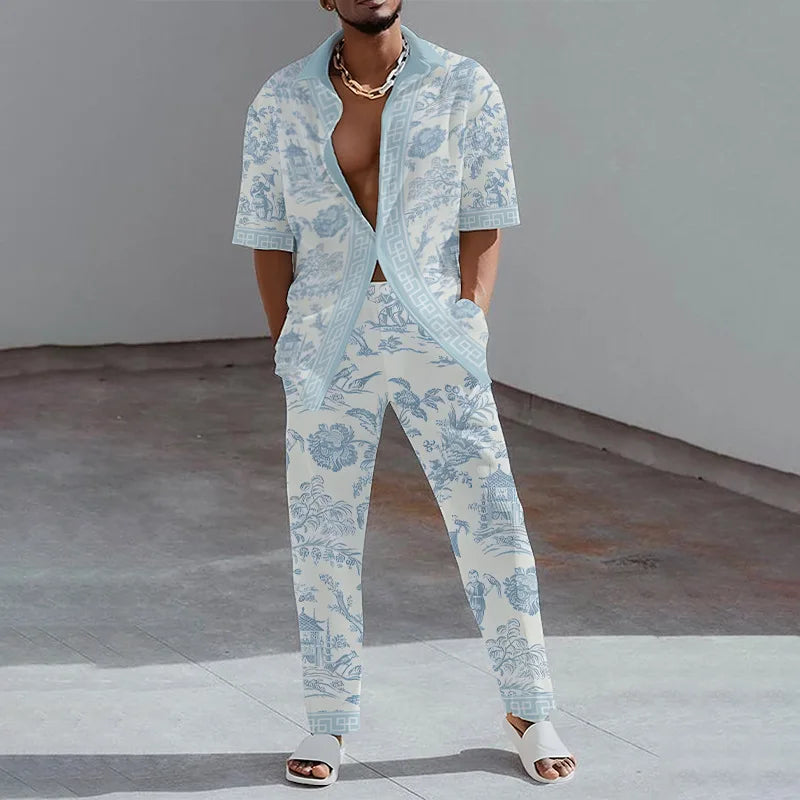 Ensemble 2 Pièces Homme Imprimé 3D Chemise & Pantalon Été – CLEVI Paris