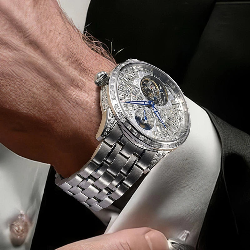 Montre Homme PINDU 6637 – Tourbillon Automatique Squelette, Verre Saphir, Acier Inoxydable, Étanche 3 ATM – CLEVI Paris