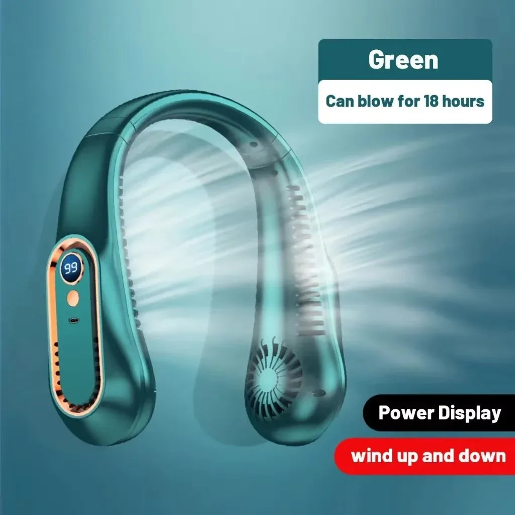 Ventilateur de Cou Sans Lame – Portable Silencieux USB Rechargeable 5 Vitesses Affichage Batterie Sport Bureau – CLEVI Paris