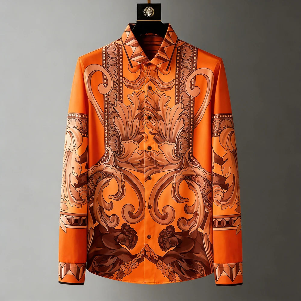 Chemise Homme Imprimée 3D Manches Longues – Style Luxe Rétro Palais, Lin & Polyester, Tailles XS-5XL – CLEVI Paris