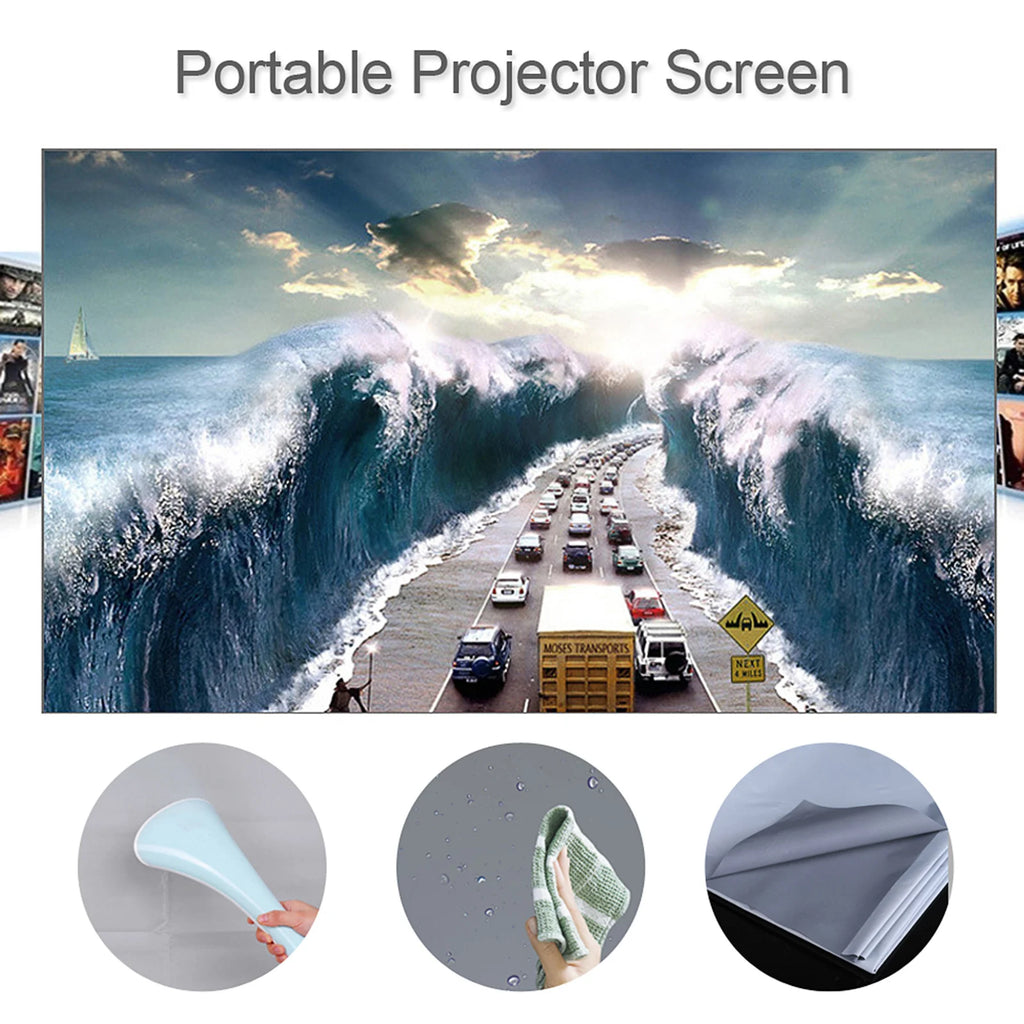 Toile de Projection Portable 16:9 Grise – Anti-Lumière, Sans Cadre, 60 à 120 Pouces, Home Cinéma & Bureau – CLEVI Paris