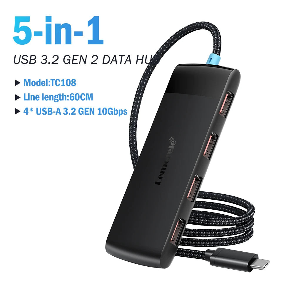 Hub USB-C 3.2 Gen2 Lemorele 5-en-1 10Gbps MacBook iPad Laptop 60cm – CLEVI Paris