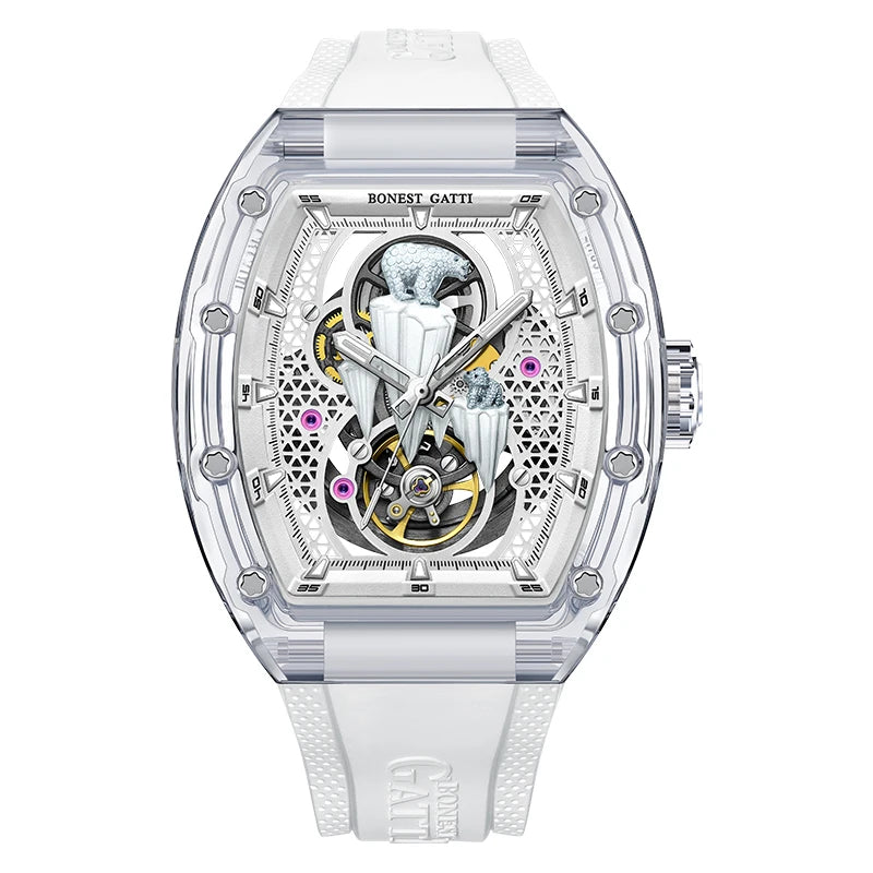 BONEST GATTI Montre Automatique Homme Squelette Ours Polaire Cristal 360° Saphir – CLEVI Paris