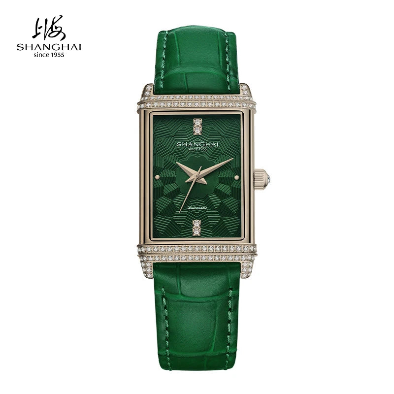 Shanghai Watch 22MT Montre Automatique Femme Rectangulaire Saphir Cuir 25x41mm – CLEVI Paris