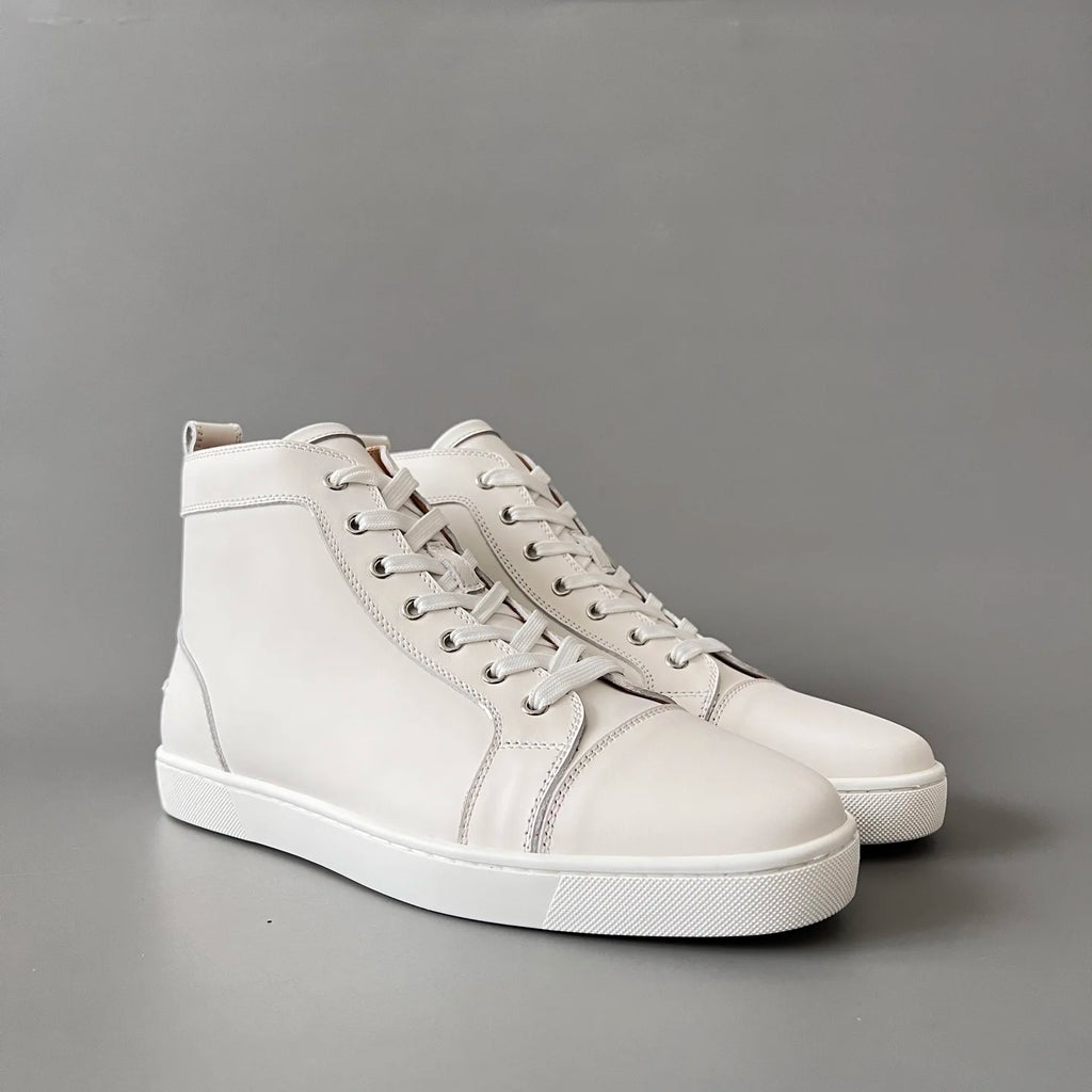 Mocassins Montants Homme Cuir Véritable Blanc – Semelle Rouge, Rivets, Lacets | Style Luxe