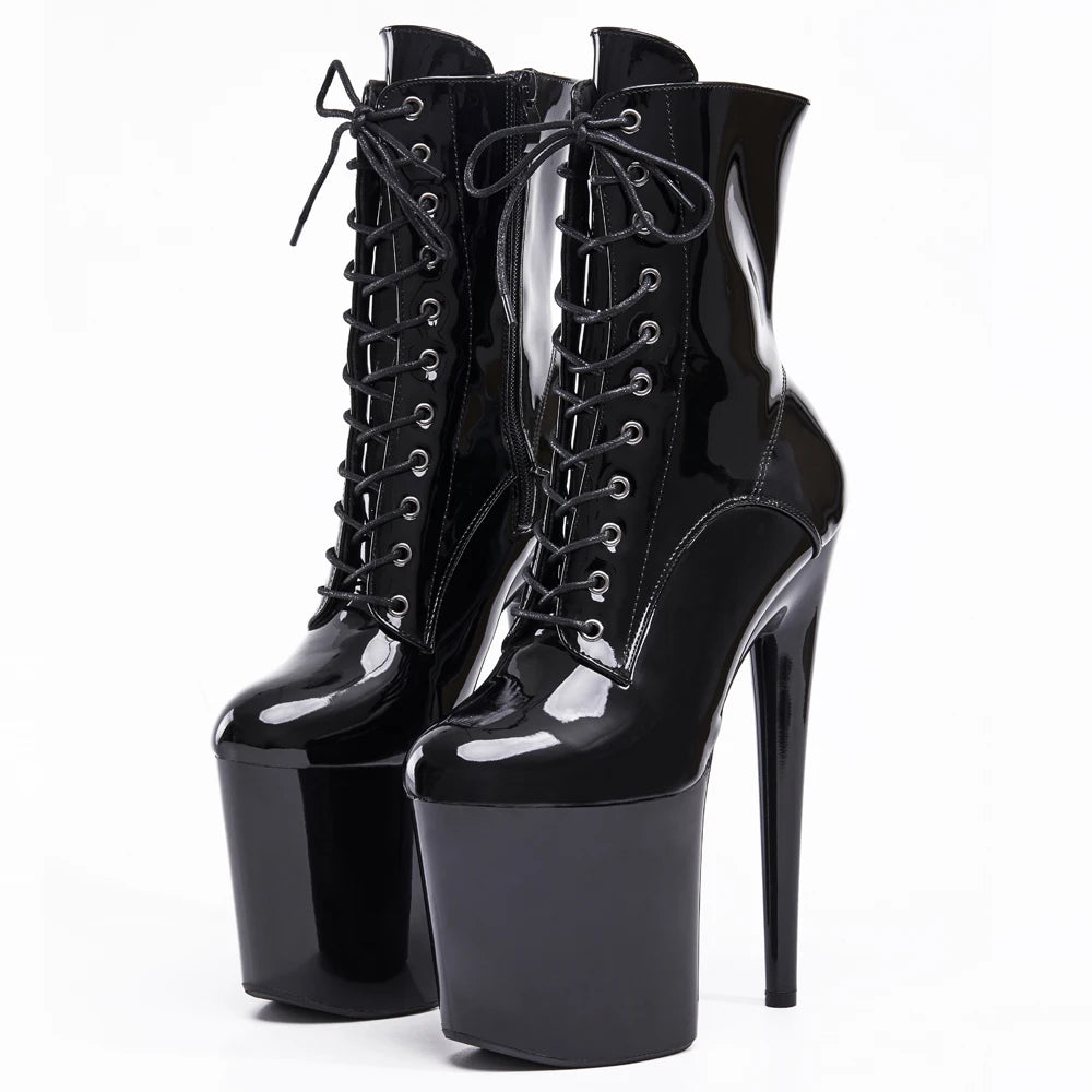 Bottines Femme Plateforme Talon Aiguille 20 cm Zip Noir Brillant & Mat – CLEVI Paris