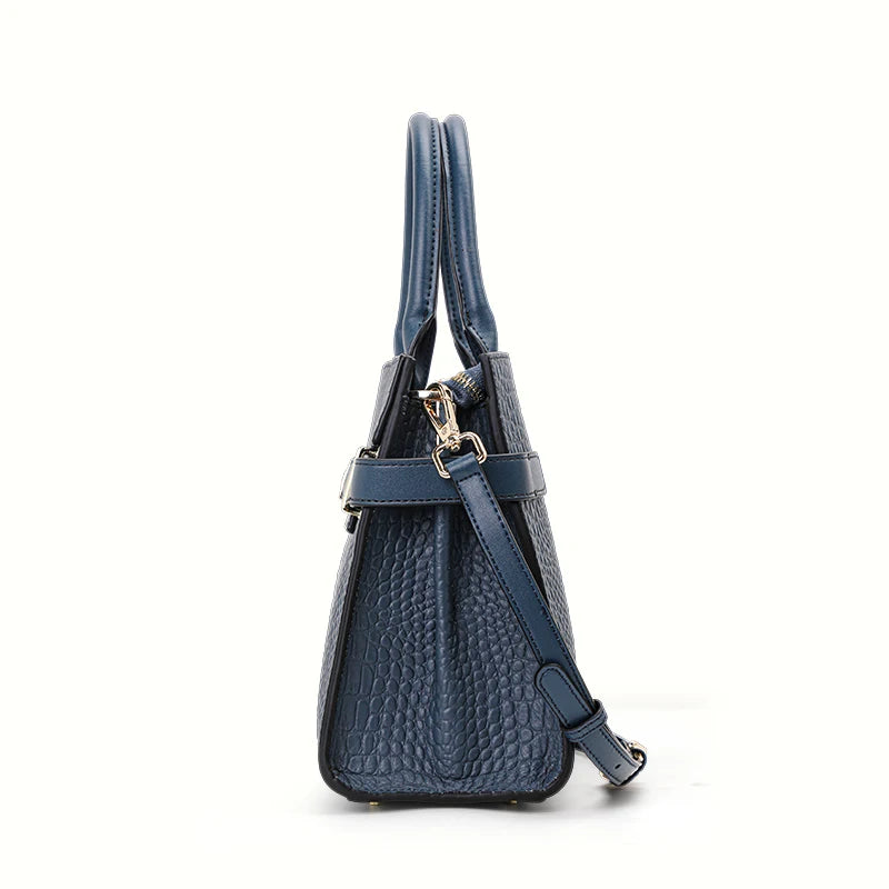 Sac à Main Femme Cuir Véritable – Motif Crocodile | Foulard Soie | Port Épaule & Bandoulière