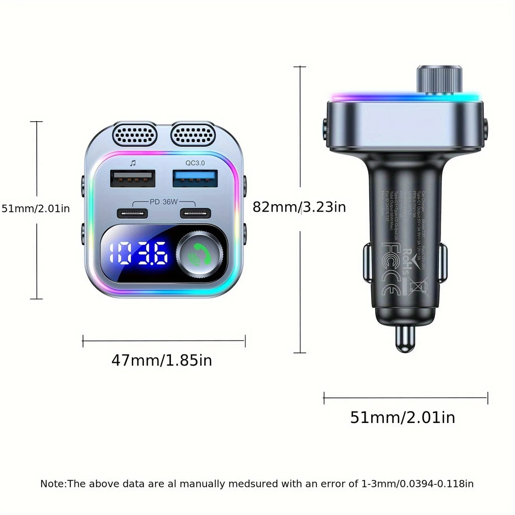 Émetteur FM Voiture 66W – Bluetooth 5.4 Charge Rapide Double PD 36W Double Micro Basses Profondes Mains Libres – CLEVI Paris