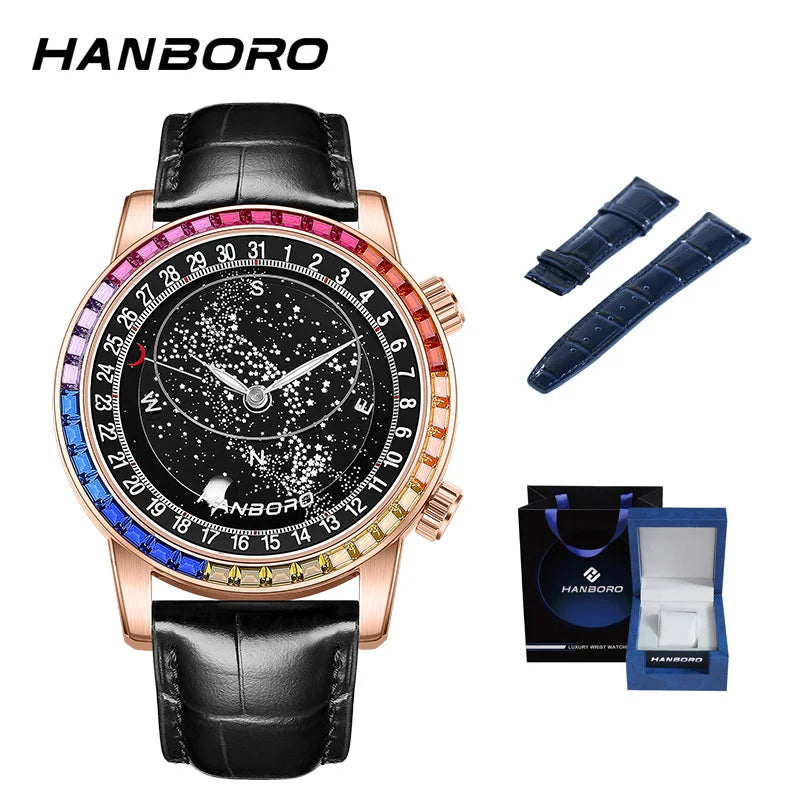 Montre Homme Automatique HANBORO Starry Sky – Étanche Lumineuse Acier Inoxydable – CLEVI Paris