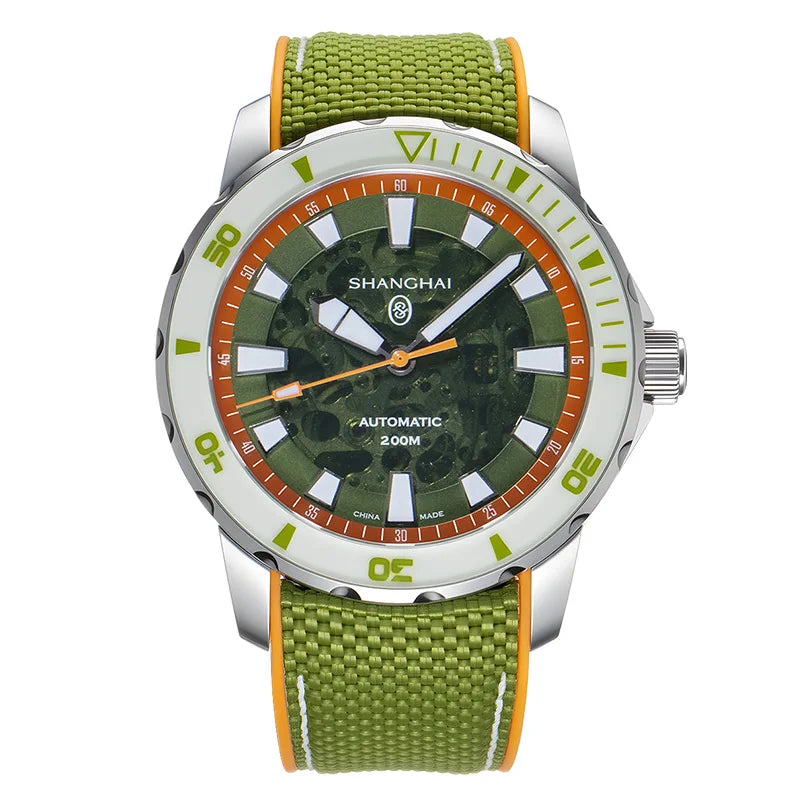 Montre Shanghai SH023 – Automatique Miyota 8N24, Diver 200M, Verre Saphir, Acier 316L 41,5 mm, Lunette Lumineuse – CLEVI Paris