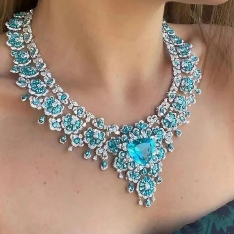 Collier Pendentif Saphir Paraiba Lab | Diamant Haute Carbone Argent 925 Mariage – CLEVI Paris