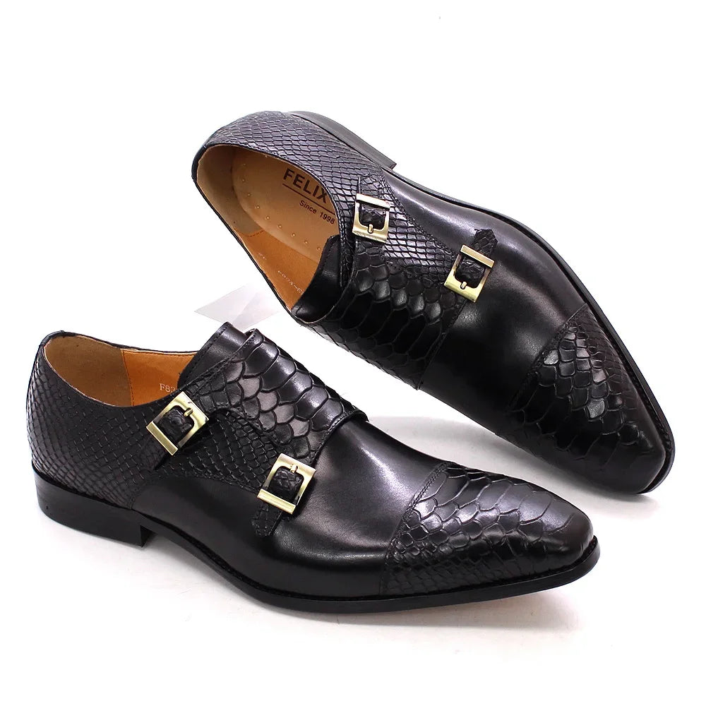 Chaussures Habillées Homme Cuir Véritable Felix Chu – Monk Strap Double Boucle Imprimé Python – CLEVI Paris