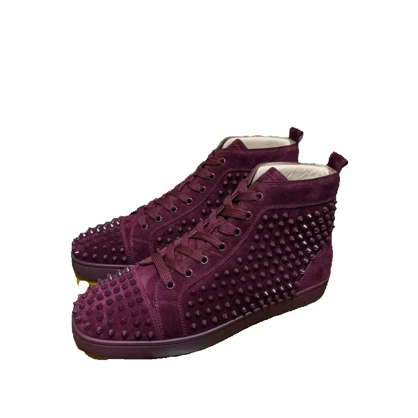 Sneakers Montantes Cuir Suède Véritable Homme – Rivets, Semelle Rouge, Lacets, Tailles 35-47 – CLEVI Paris