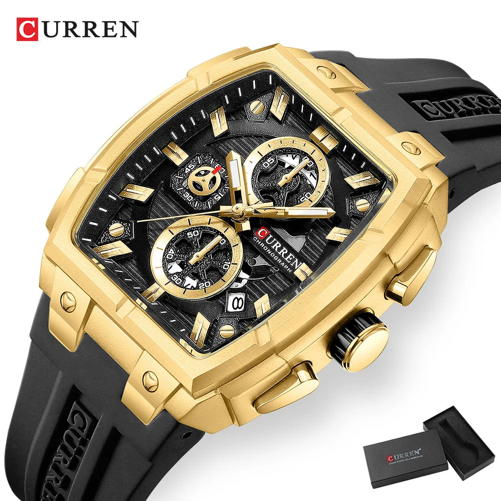 Montre Quartz Homme CURREN 8488 – Chronographe Vintage, Bracelet Silicone & Écrin Inclus