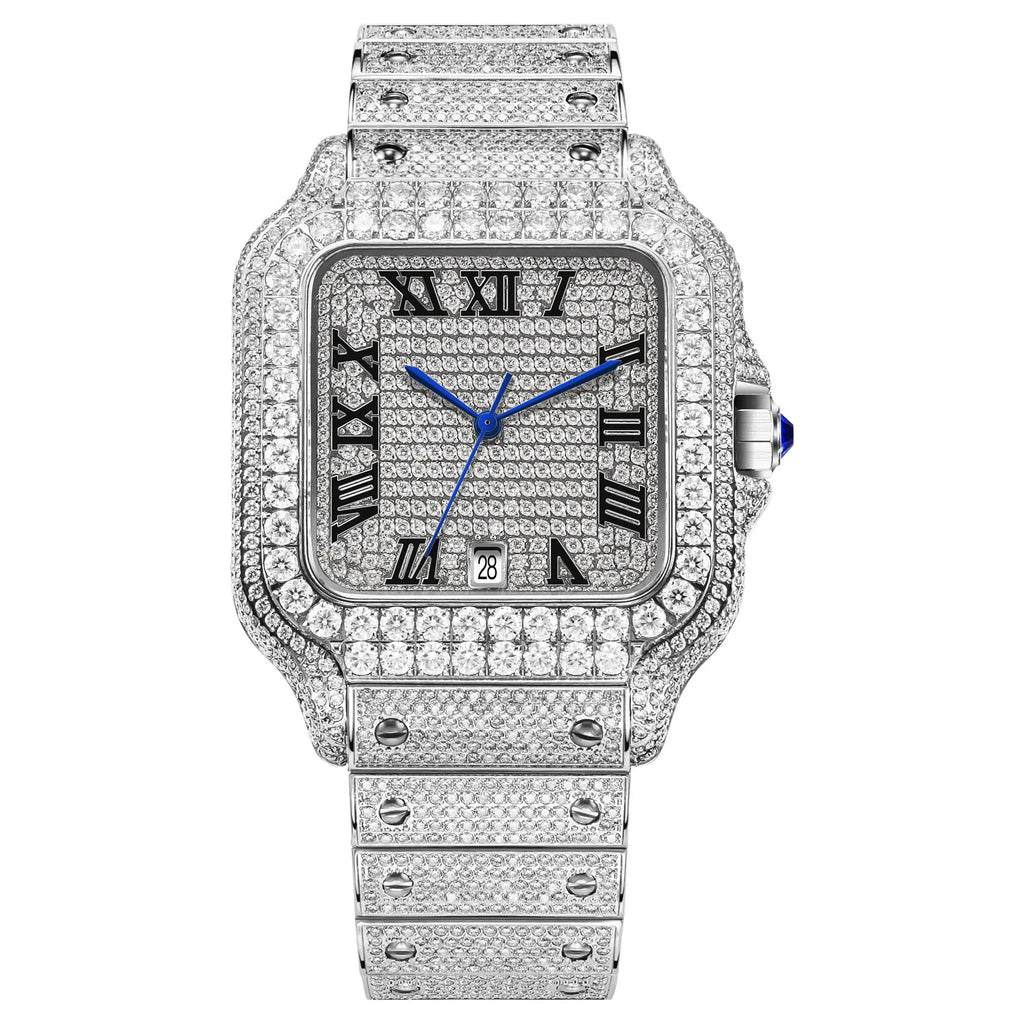 Montre Homme PINDU – Moissanite Full Diamond, Mécanique Automatique, Acier Inoxydable, Calendrier, Étanche 3 ATM – CLEVI Paris