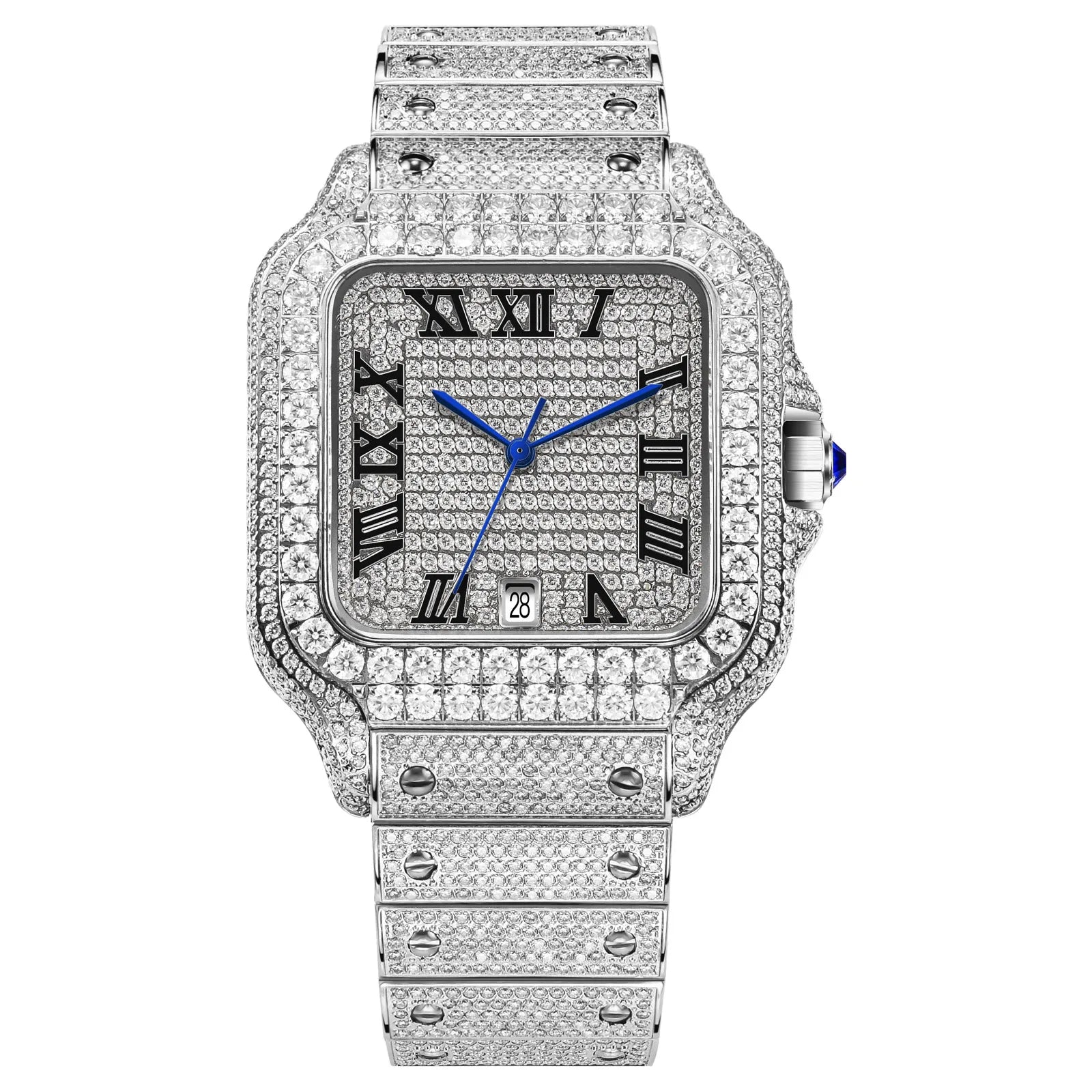 Montre Homme PINDU – Moissanite Full Diamond, Mécanique Automatique, Acier Inoxydable, Calendrier, Étanche 3 ATM – CLEVI Paris