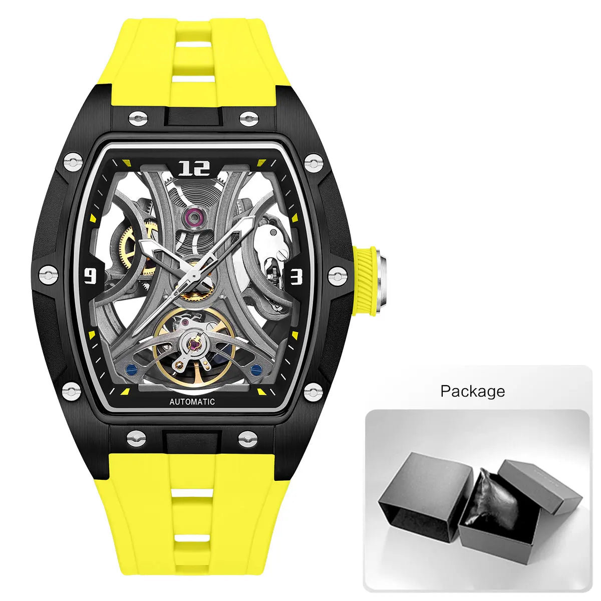 MEGIR Montre Automatique Homme Squelette Transparent Tonneau Acier Silicone Sport – CLEVI Paris