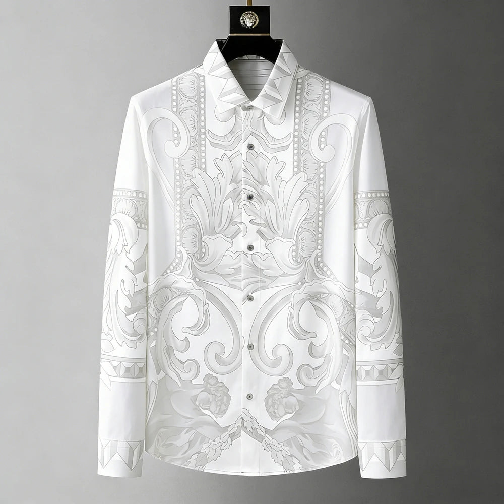 Chemise Homme Imprimée 3D Manches Longues – Style Luxe Rétro Palais, Lin & Polyester, Tailles XS-5XL – CLEVI Paris