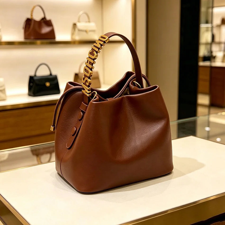 Mini Sac Seau Femme Simili Cuir Fermeture Cordon Lettre Dorée Bandoulière – CLEVI Paris