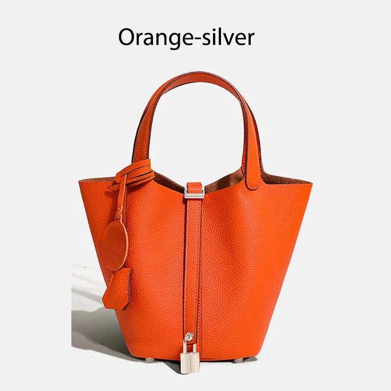 Sac Seau Femme Cuir Véritable TOGO Cadenas & Foulard Décoratif – CLEVI Paris