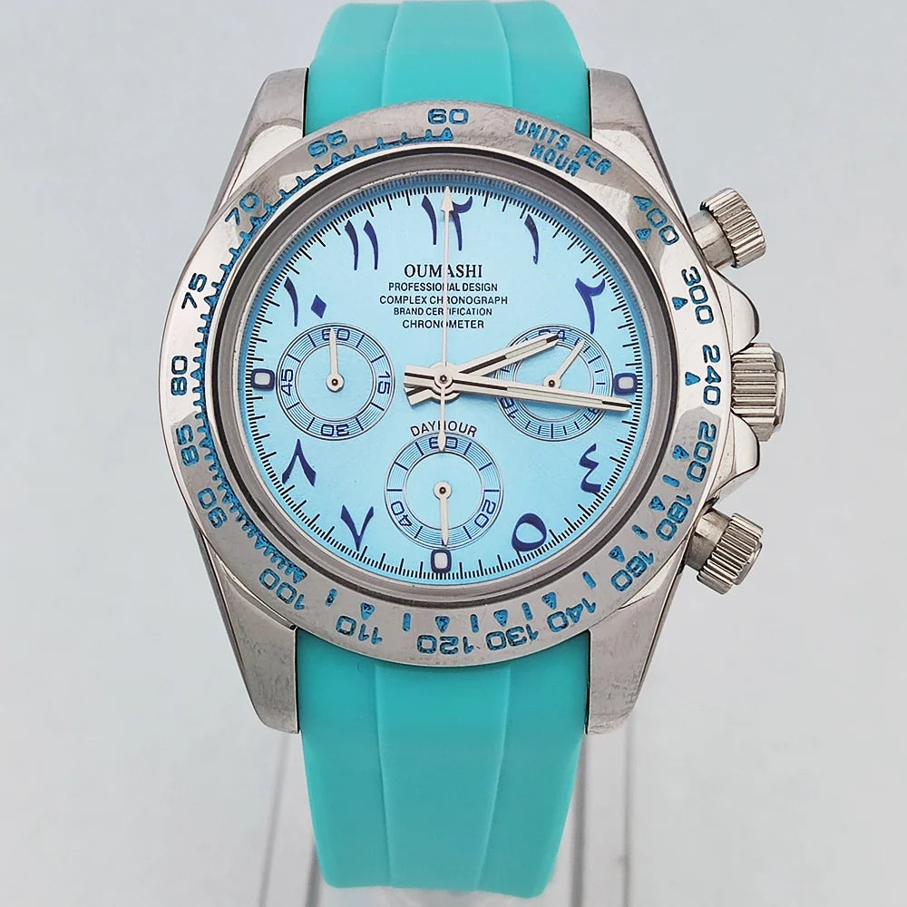 OUMASHI Montre Quartz VK63 Homme Chronographe Saphir Lunette Céramique Acier 100m – CLEVI Paris