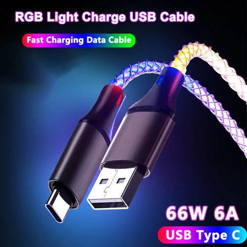 Câble USB-C Lumineux RGB Samiyoe — Charge Rapide 66W 6A, Tressé, Multicolore, 1.2m | CLEVI Paris