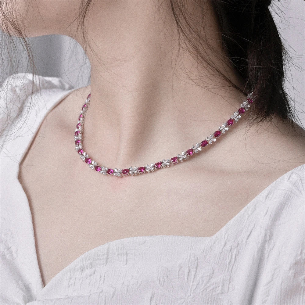 Collier Saphir & Rubis | Diamant Haute Carbone Argent 925 | Bijou Anniversaire – CLEVI Paris