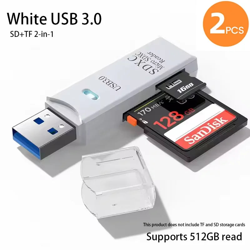 Lecteur de Cartes USB 2-en-1 – SD/TF, USB 2.0 & 3.0, Hub 4 Ports, PC & Laptop