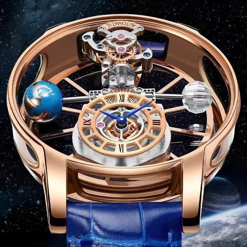 Montre Homme Quartz Ciel Étoilé Verre Courbé Transparent Cuir 10 Bar – CLEVI Paris