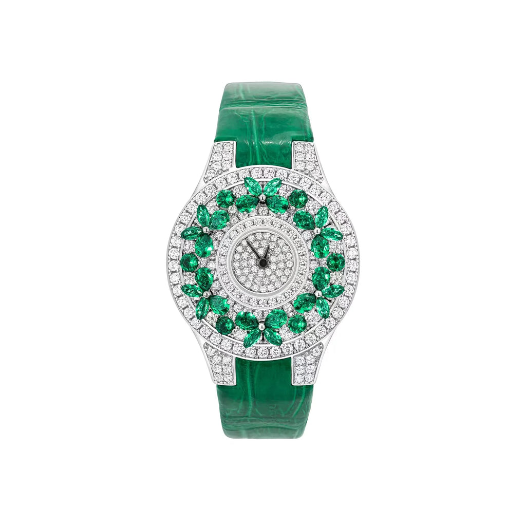 Montre Femme RUIYI Luxe – Zircon Diamant Simulé Bracelet Cuir Quartz 32mm