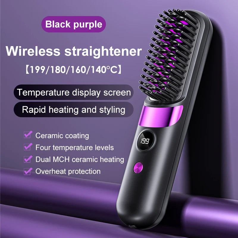 Brosse Lissante Sans Fil Rechargeable USB-C LCD 140-199°C — CLEVI Paris