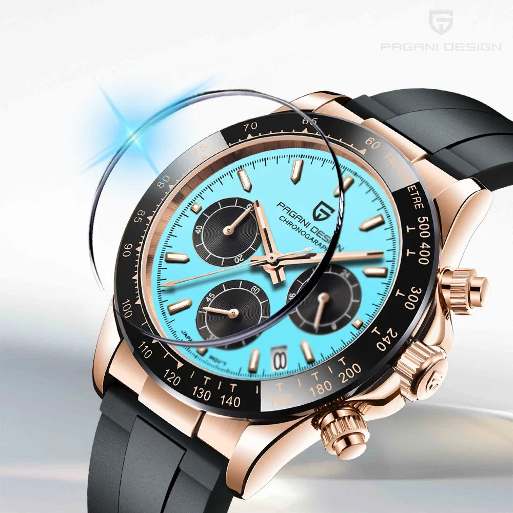 PAGANI DESIGN PD-1664 Montre Homme Chronographe Quartz Cadran Météorite Verre Saphir 10 ATM Lumineux 7 Coloris – CLEVI Paris
