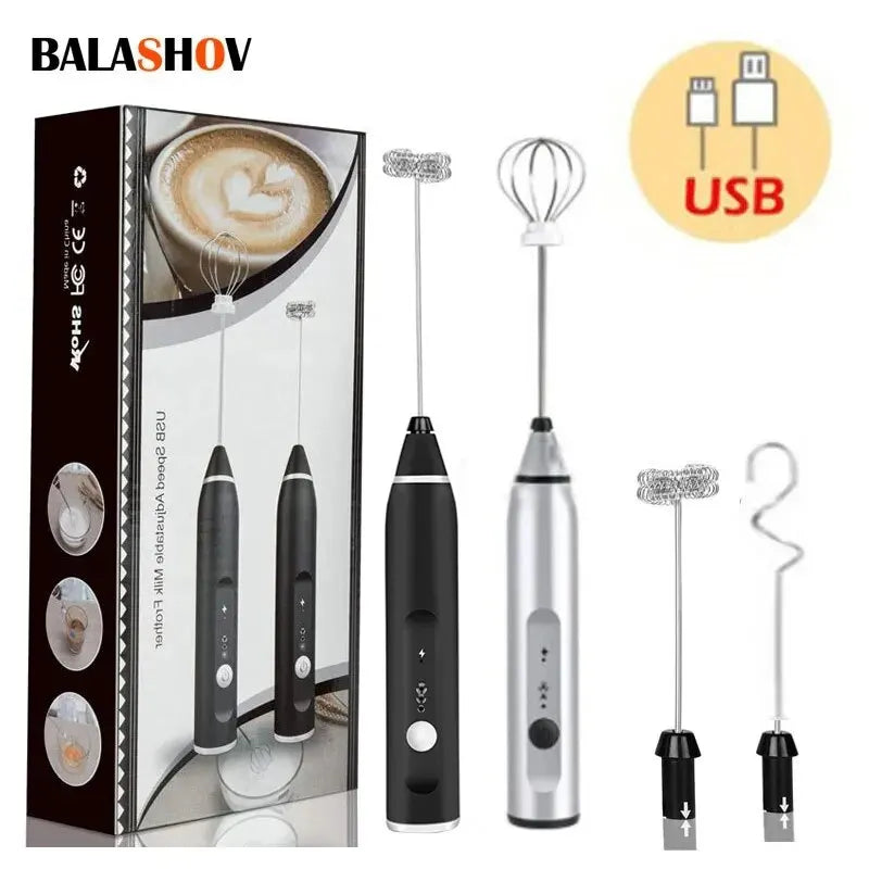 Mousseur à Lait Électrique USB Rechargeable – 3 Vitesses, Fouet & Batteur