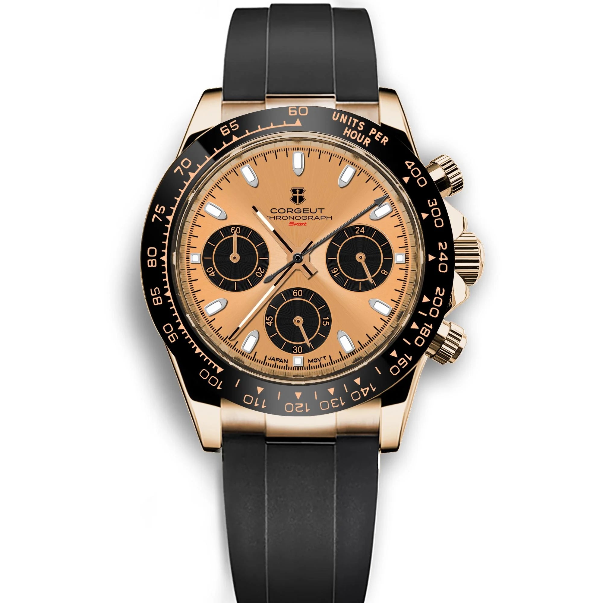 Montre Chronographe Homme Corgeut 9002 Quartz VK63 Saphir 100m Silicone – CLEVI Paris