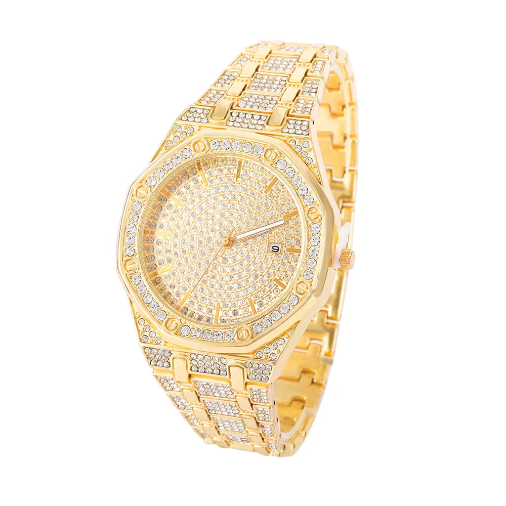 Montre Quartz Homme Iced Out Hip Hop Bling Diamond Plaqué Or 18K – CLEVI Paris
