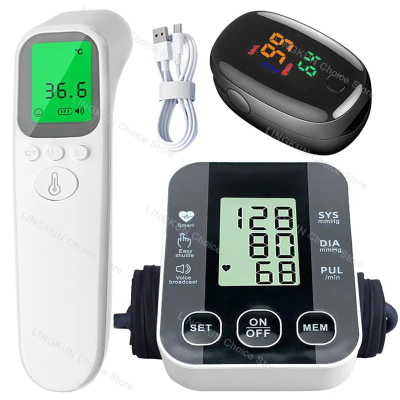 Kit Santé 3-en-1 Tensiomètre Bras Thermomètre Oxymètre Certifié CE – CLEVI Paris