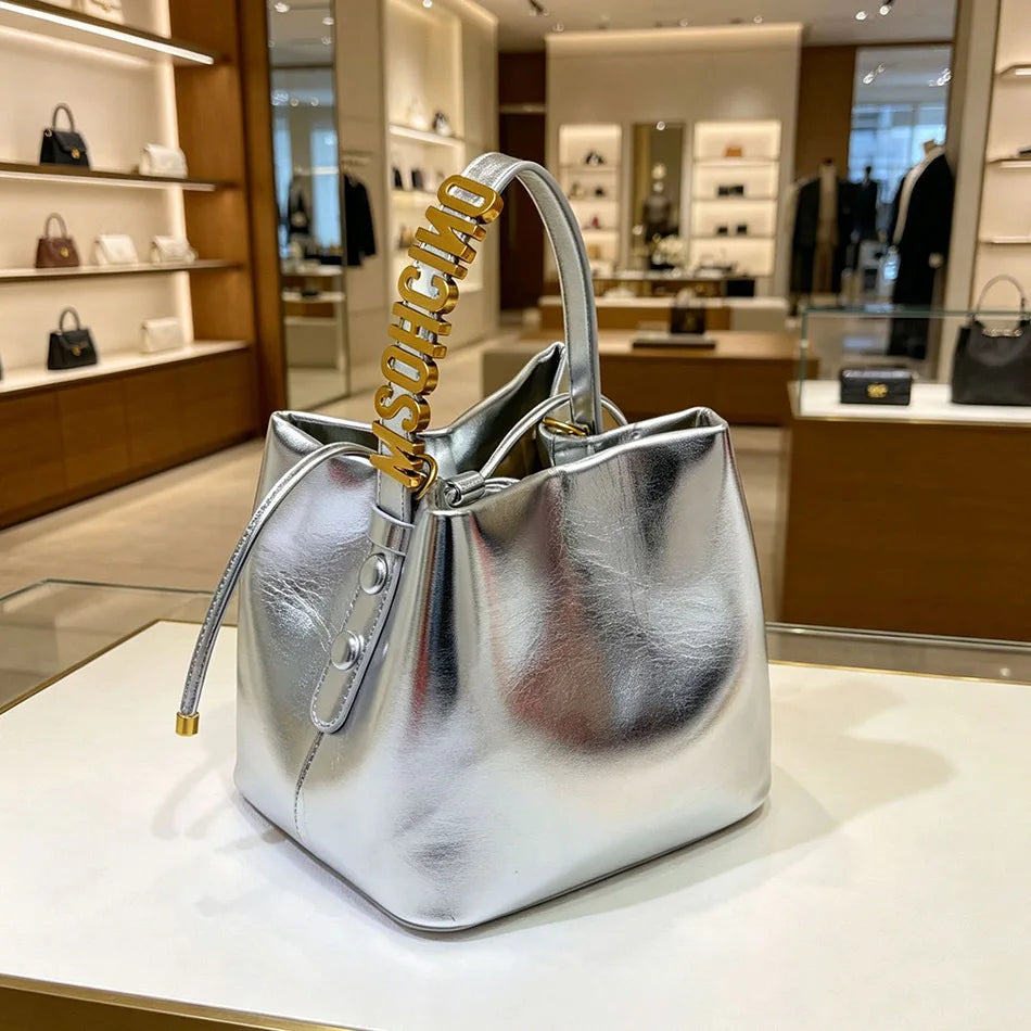 Mini Sac Seau Femme Simili Cuir Fermeture Cordon Lettre Dorée Bandoulière – CLEVI Paris