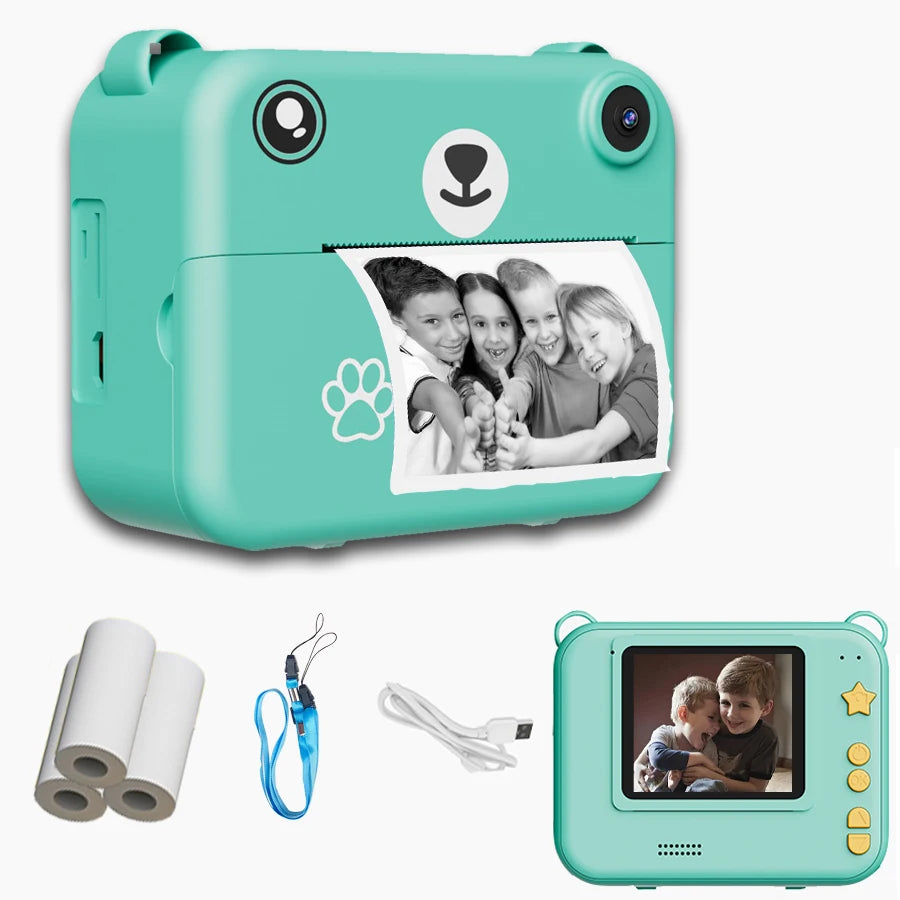 Appareil Photo Enfant avec Impression Instantanée – Caméra Jouet Portable, 4 Coloris, Papier Thermique Inclus en Option