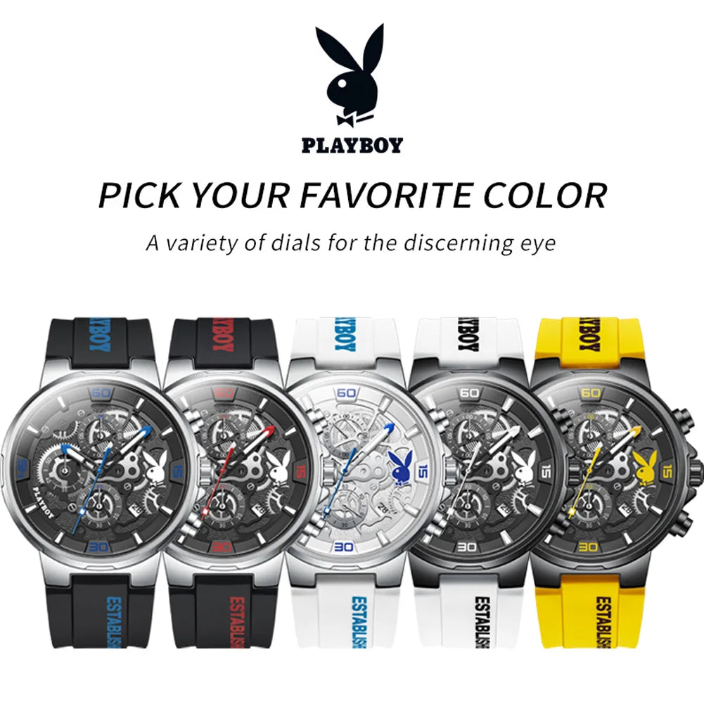 PLAYBOY 3063 Montre Homme Quartz Ronde Calendrier Silicone Coffret 30M – CLEVI Paris