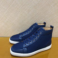 Sneakers Montantes Cuir Grille Bleue Semelle Rouge Unisexe – CLEVI Paris