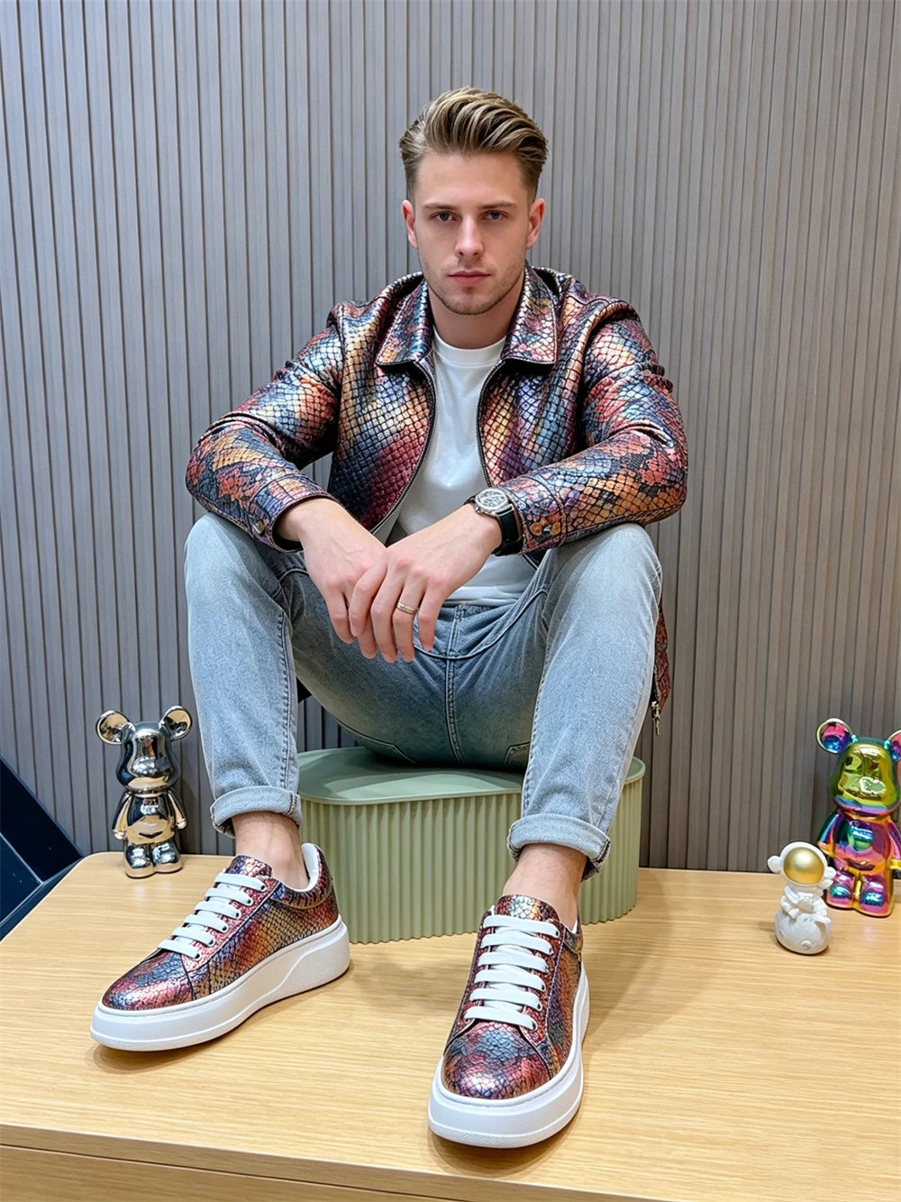Sneakers Plateforme Cuir Texturé Homme Semelle Épaisse – CLEVI Paris