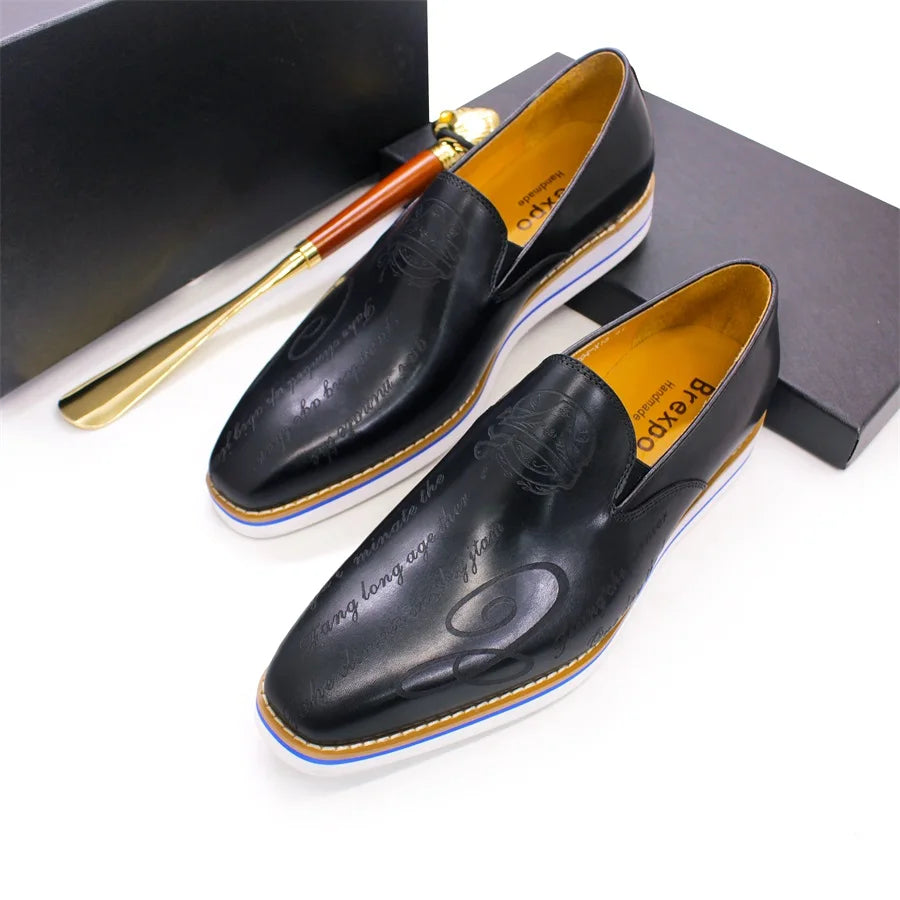 Loafer Homme Cuir Artisanal Motif Laser Slip-On | Doublure Agneau 2 Coloris