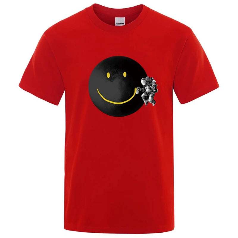 T-Shirt Homme Imprimé Astronaute – Coupe Loose, Col Rond, Manches Courtes