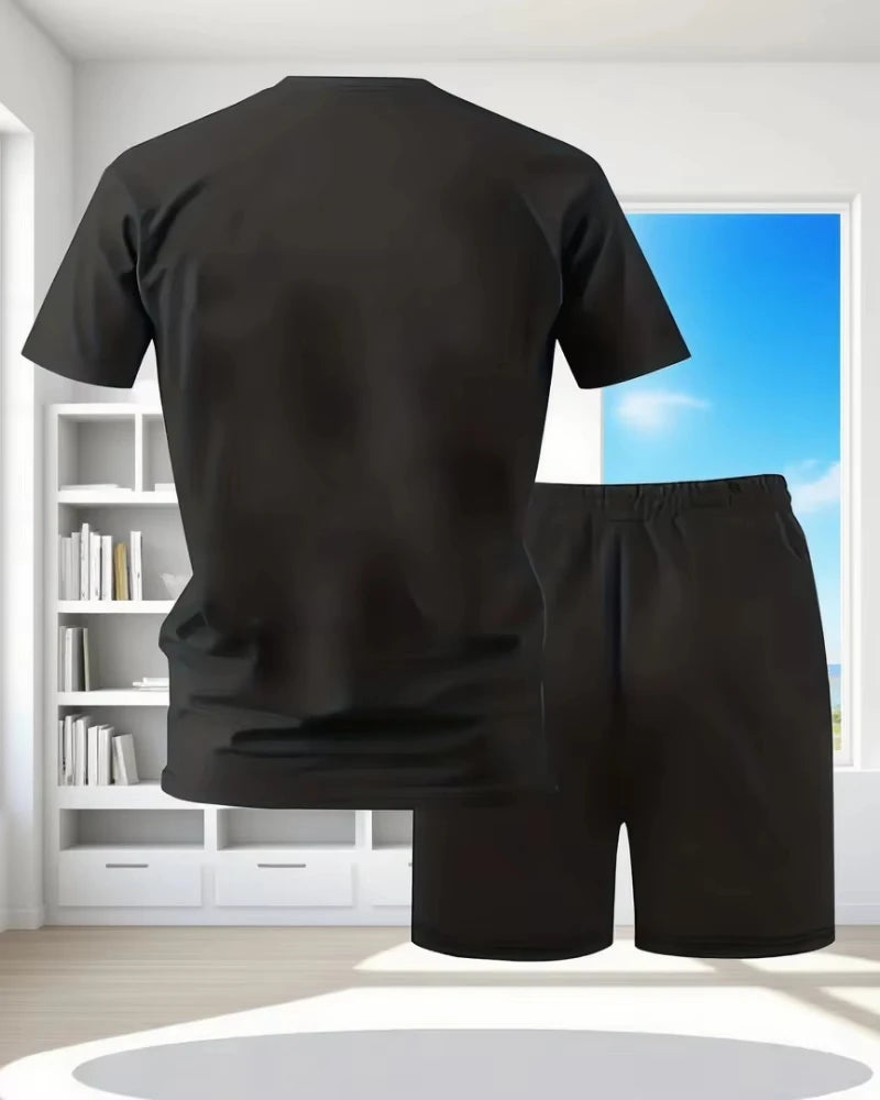 Ensemble 2 Pièces Homme T-shirt Manches Courtes + Short Sport Casual – Blanc & Noir, Bleu Marine & Noir – S à 4XL – CLEVI Paris